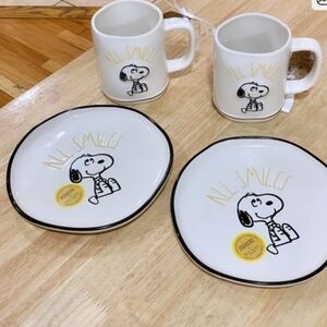 Rae Dunn Snoopy Peanuts Mug Set - White, Black, and Gold